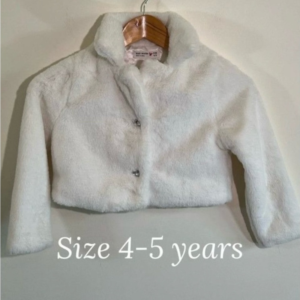 Knitworks Girls White Faux Fur Jacket Size 4/5 XXS Cropped Holiday Coat